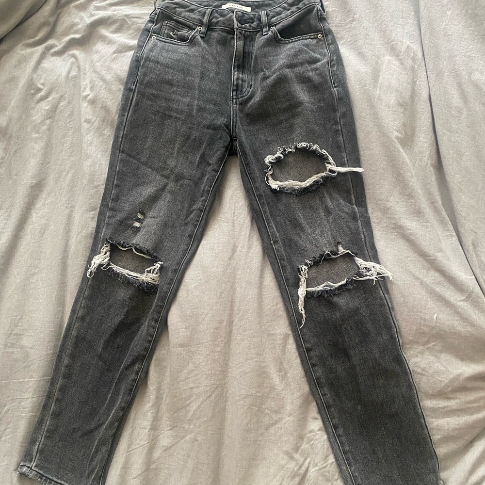 Black light washed mom jeans from PacSun. Very nice quality.